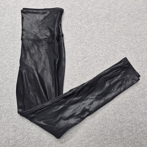 SPANX Pants - Spanx Faux Leather Leggings Womens Large Black High Rise Shaping Shaper Ankle